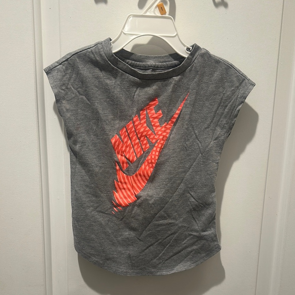 Nike Gray and Red Short Sleeve Tee with Bold Logo